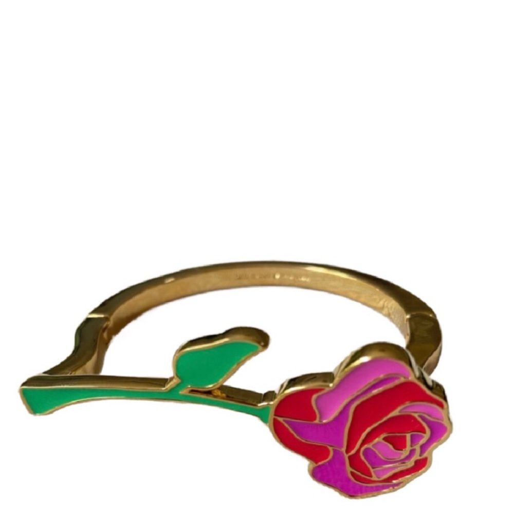 $98 Kate Spade Rose Stem Gold Pink Red Bracelet